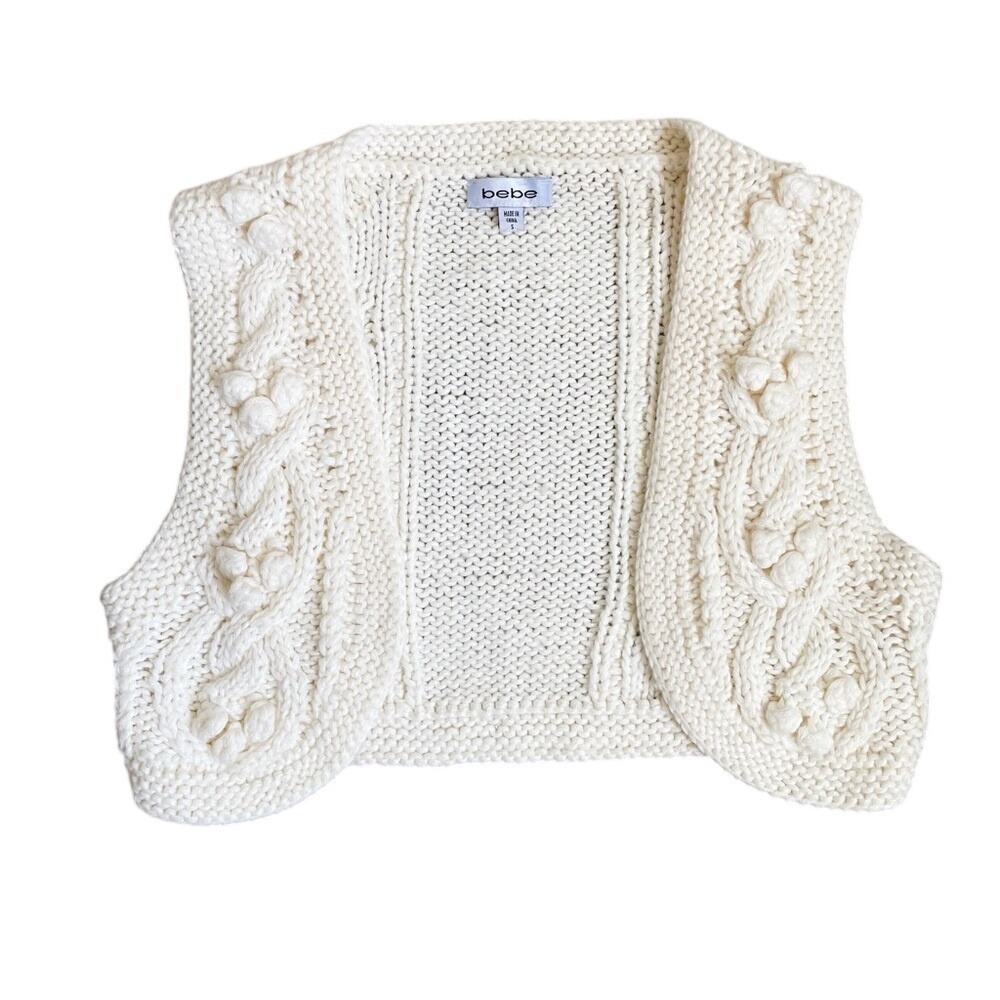 Bebe Vintage Y2K 00s White Cottage Boho Wool Bobble Knit Cropped Vest